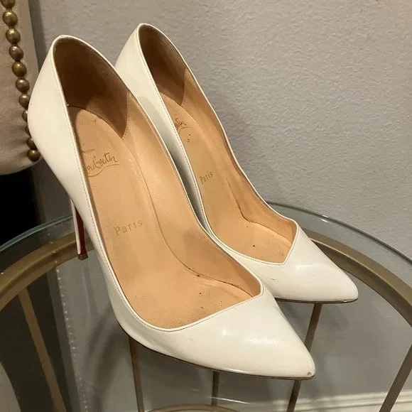 CHRISTIAN LOUBOUTIN Beloved 120 White Patent Floral D Christian Louboutin White Patent Heels, Sz 38 (re-soled) main image 2